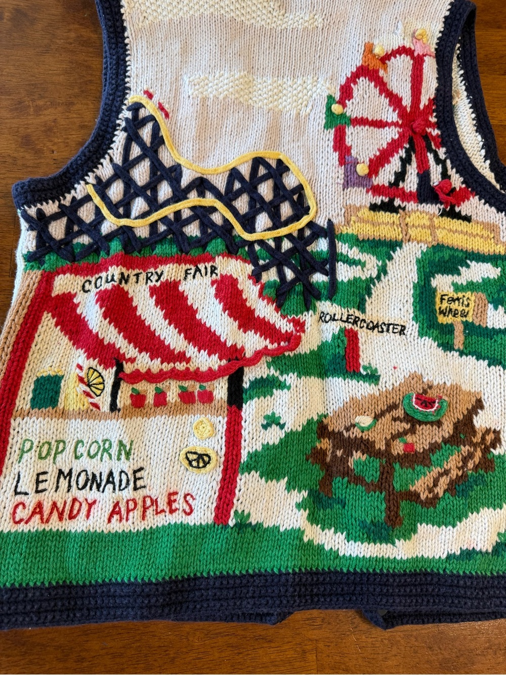 Vtg 90s Eagle's Eye Farm Country Cow Festival Sweater Vest Grandmacore Cotton M - Picture 10 of 11